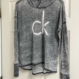 Calvin Klein Lightweight Weathered Gray Logo Hooded Long Sleeve Top